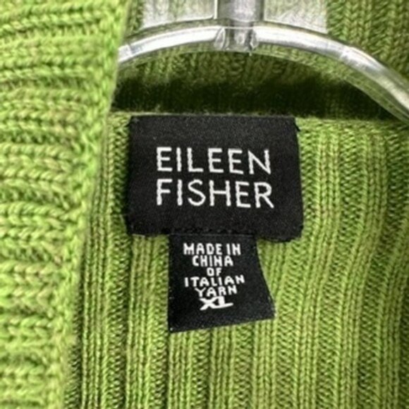 Eileen Fisher Merino Wool Ribbed Cardigan Open Front Jacket Green XL - Picture 4 of 9